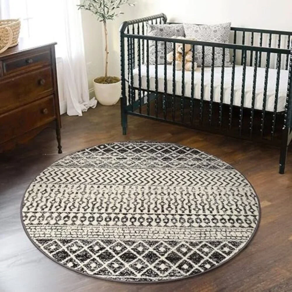Moroccan Round Rug 3ft, Distressed Entryway Rug Non-Slip Circle Rug